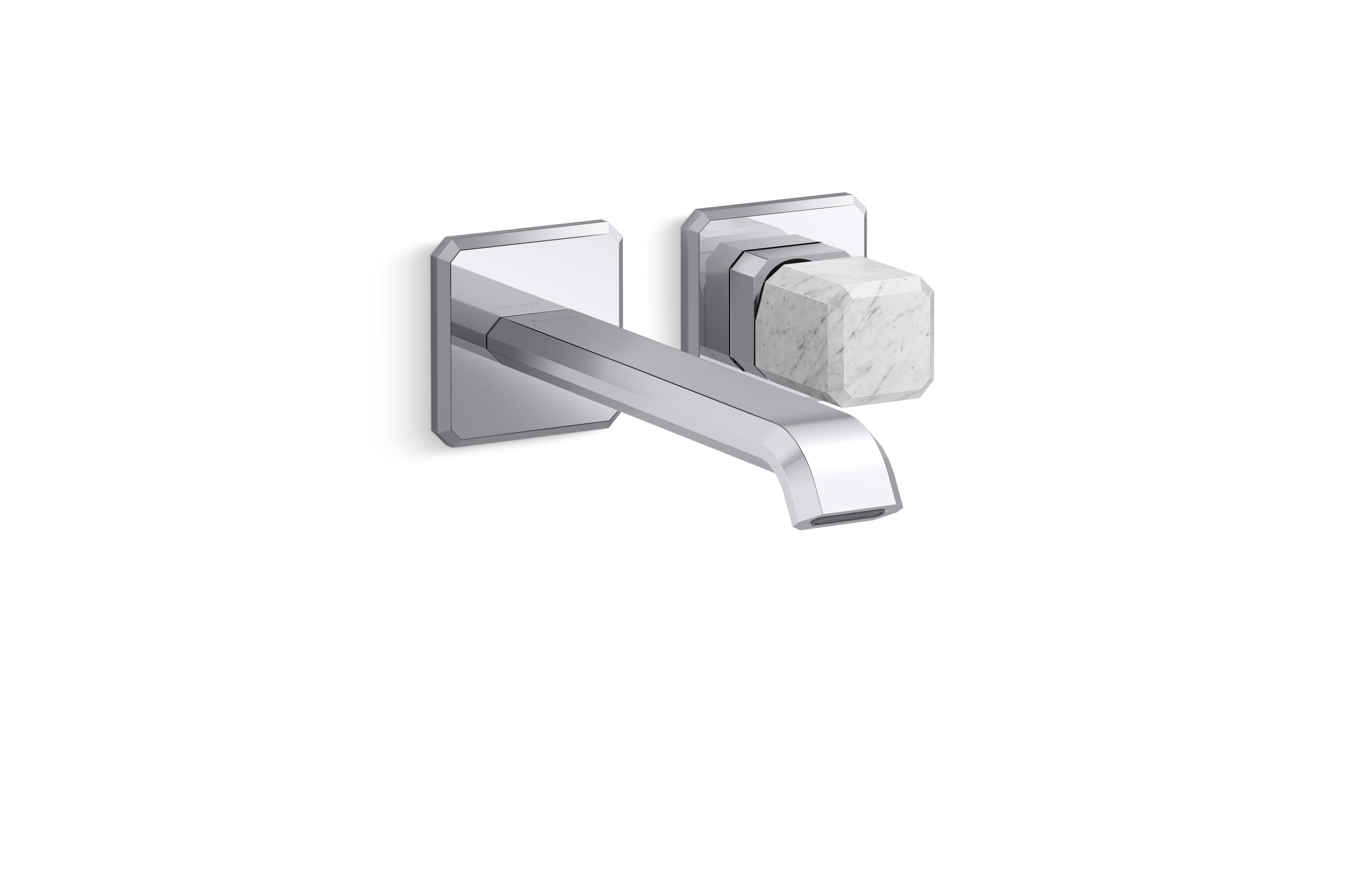 Bezel™ — Wall Mount Single Control Sink Faucet, Elongated Spout, White Carrara Handle