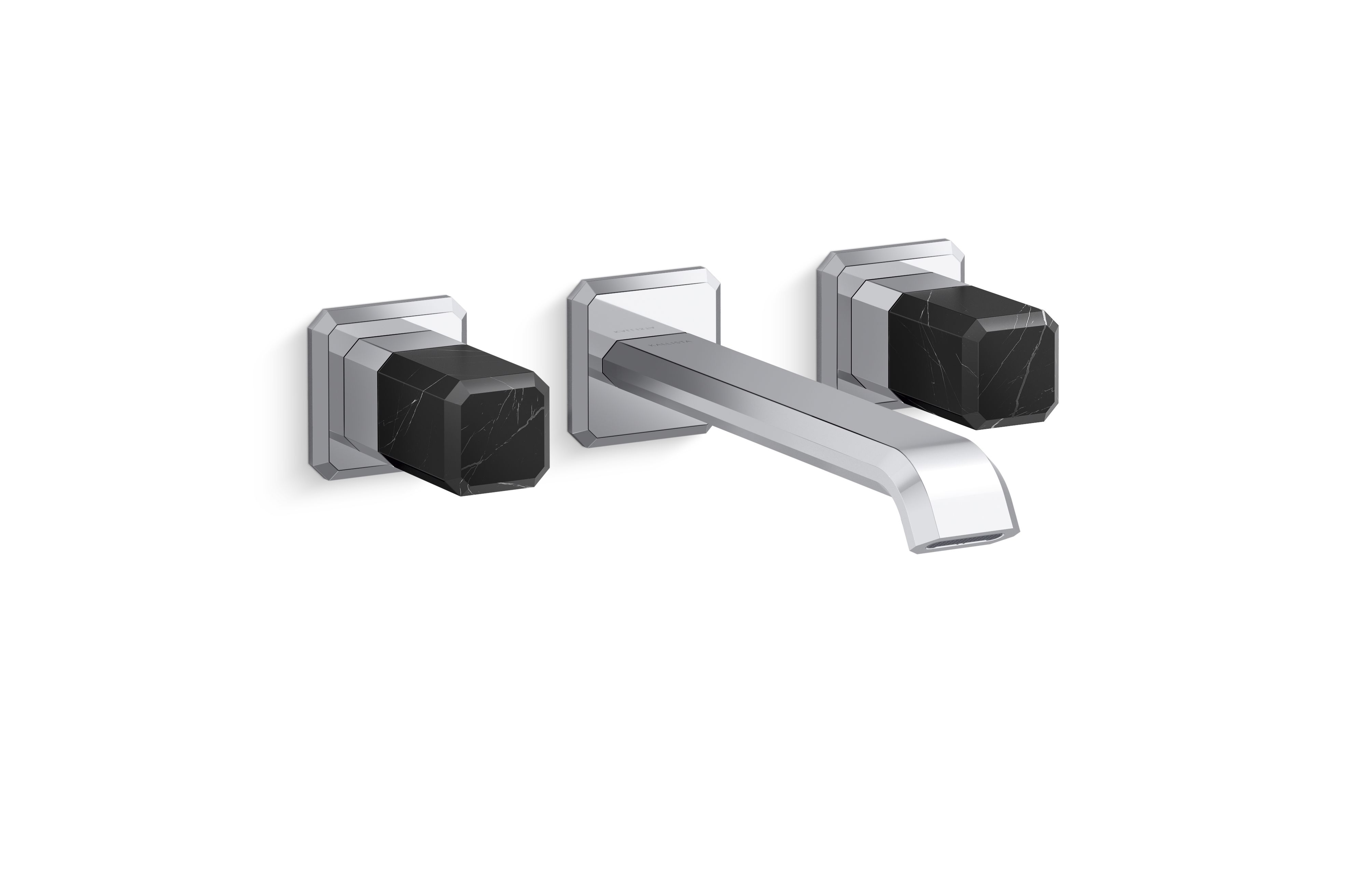 Bezel™ — Wall Mount Widespread Sink Faucet, Elongated Spout, Nero Marquina Handles