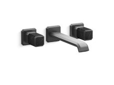 Bezel™ Wall Mount Widespread Sink Faucet, Elongated Spout, Nero Marquina Handles