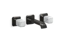 Bezel™ Wall Mount Widespread Sink Faucet, White Carrara Handles