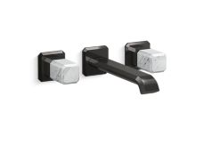 Bezel™ Wall Mount Widespread Sink Faucet, Elongated Spout, White Carrara Handles