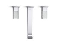 Wall Mount Widespread Sink Faucet, Elongated Spout, White Carrara Stone 3