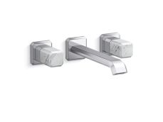 Bezel™ Wall Mount Widespread Sink Faucet, Elongated Spout, White Carrara Handles