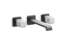 Bezel™ Wall Mount Widespread Sink Faucet, Elongated Spout, White Carrara Handles