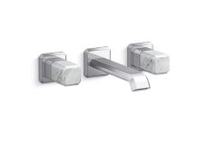 Bezel™ Wall Mount Widespread Sink Faucet, White Carrara Handles
