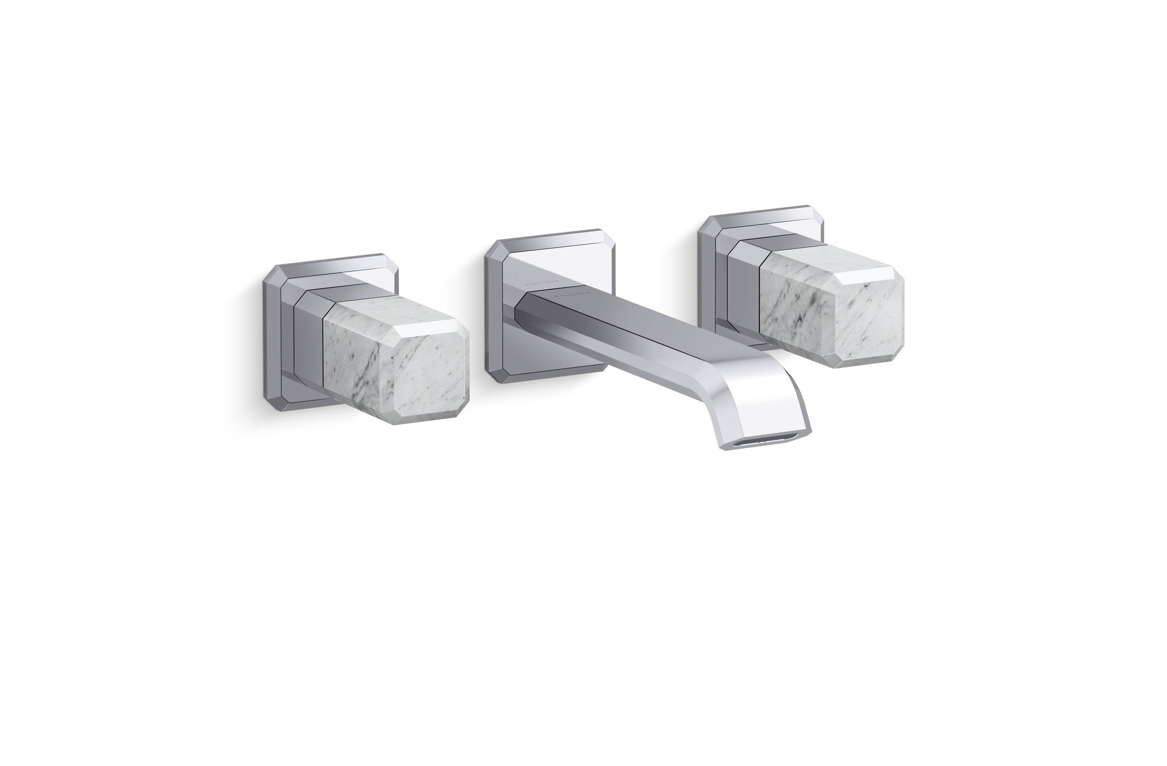 Bezel™ — Wall Mount Widespread Sink Faucet, White Carrara Handles