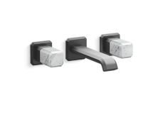 Bezel™ Wall Mount Widespread Sink Faucet, White Carrara Handles