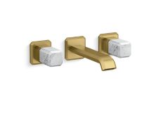 Bezel™ Wall Mount Widespread Sink Faucet, White Carrara Handles