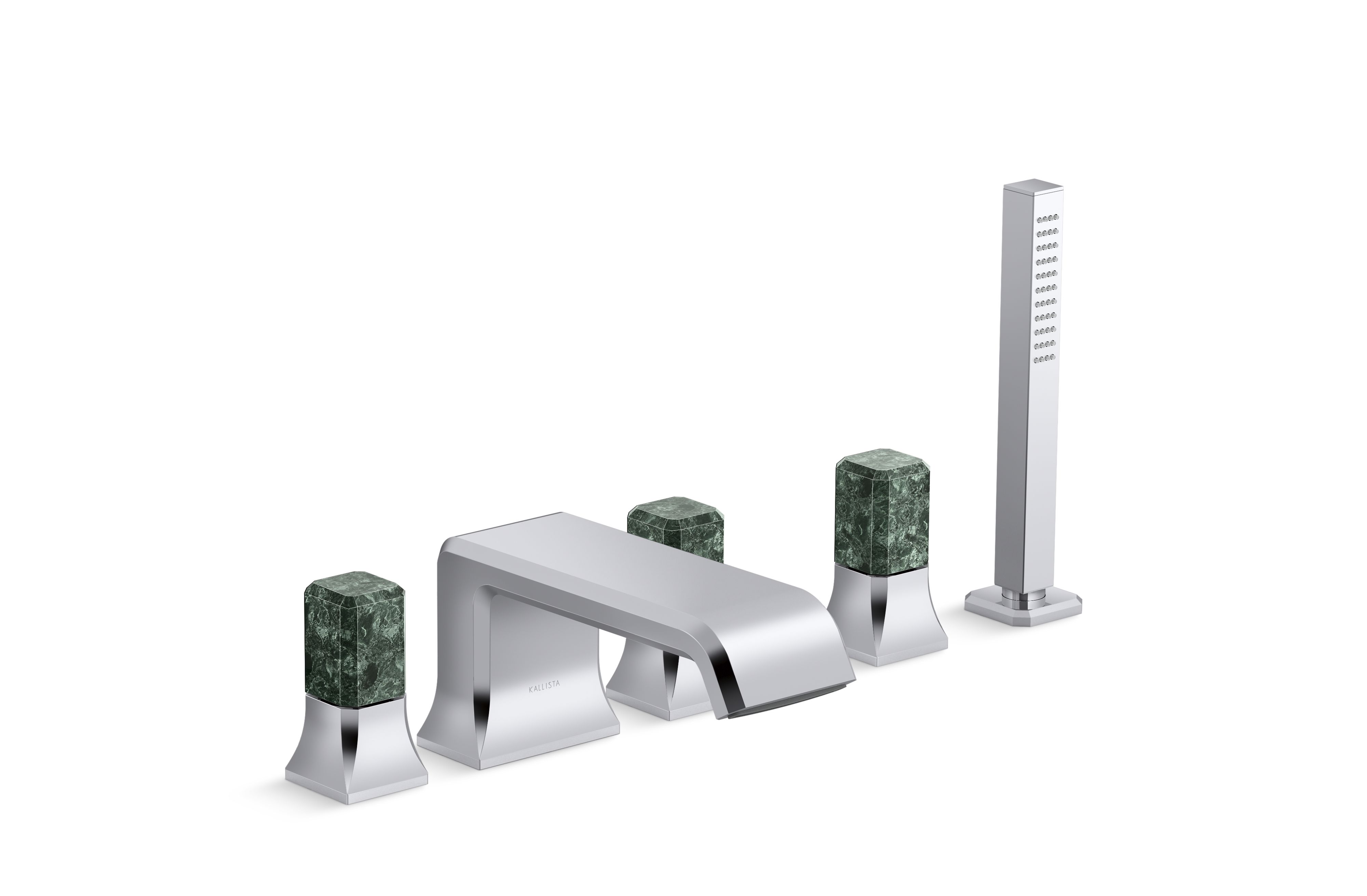 Bezel™ — Deckmount Bath Faucet with Handshower and Diverter, Guatemala Stone Handles