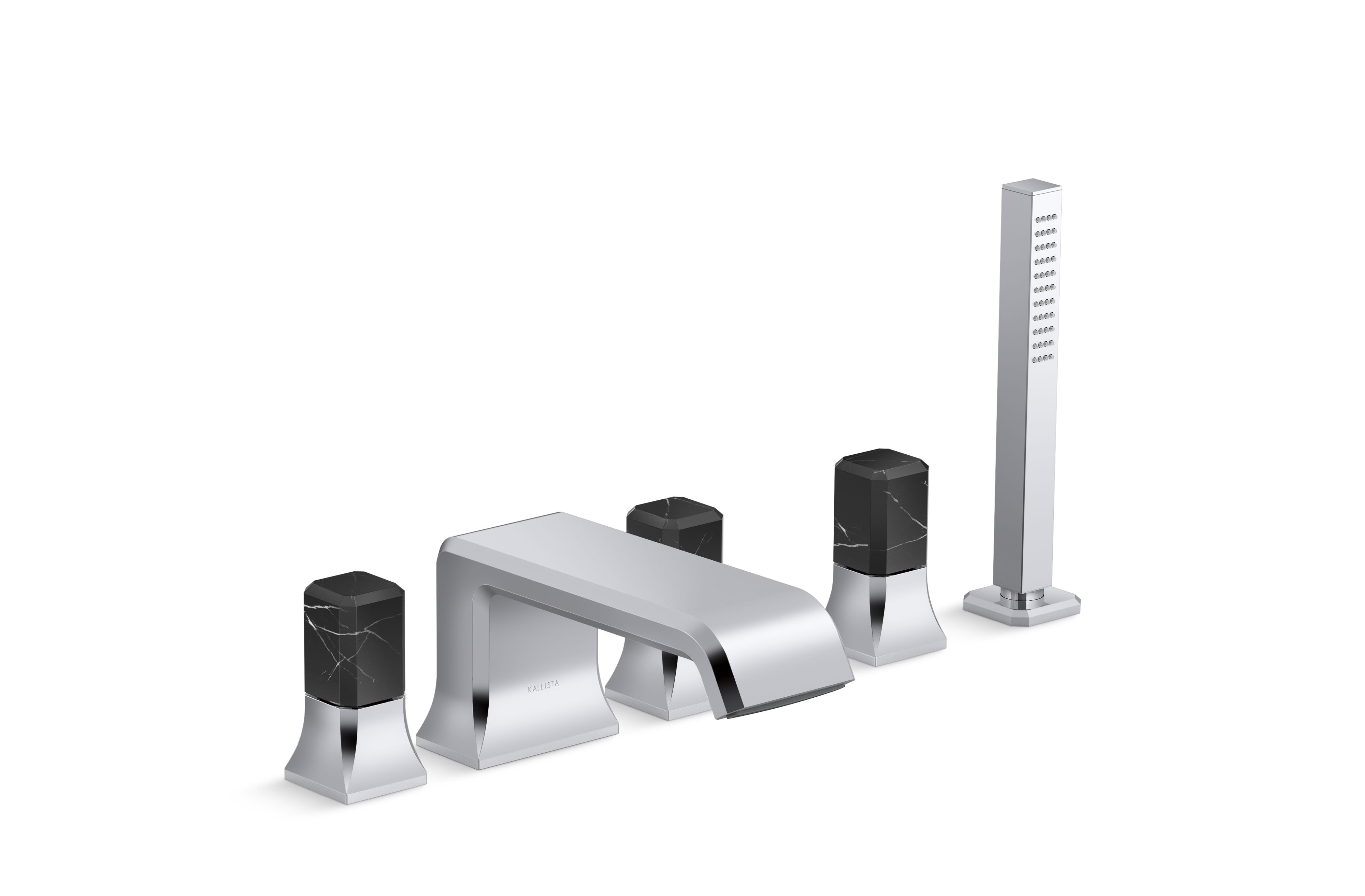 Bezel™ — Deckmount Bath Faucet with Handshower and Diverter, Nero Marquina Handles