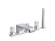 Bezel™ Deckmount Bath Faucet with Handshower and Diverter, White Carrara Handles