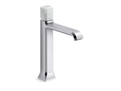 Single Control Sink Faucet, Tall Spout, White Carrara Stone