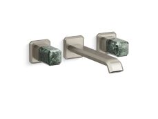 Bezel™ Wall Mount Widespread Sink Faucet, Elongated Spout, Guatemala Stone Handles