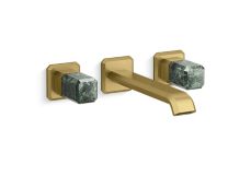 Bezel™ Wall Mount Widespread Sink Faucet, Elongated Spout, Guatemala Stone Handles