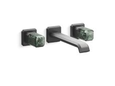 Bezel™ Wall Mount Widespread Sink Faucet, Elongated Spout, Guatemala Stone Handles