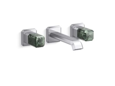 Wall Mount Widespread Sink Faucet, Guatemala Stone Handles