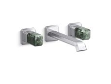Bezel™ Wall Mount Widespread Sink Faucet, Elongated Spout, Guatemala Stone Handles