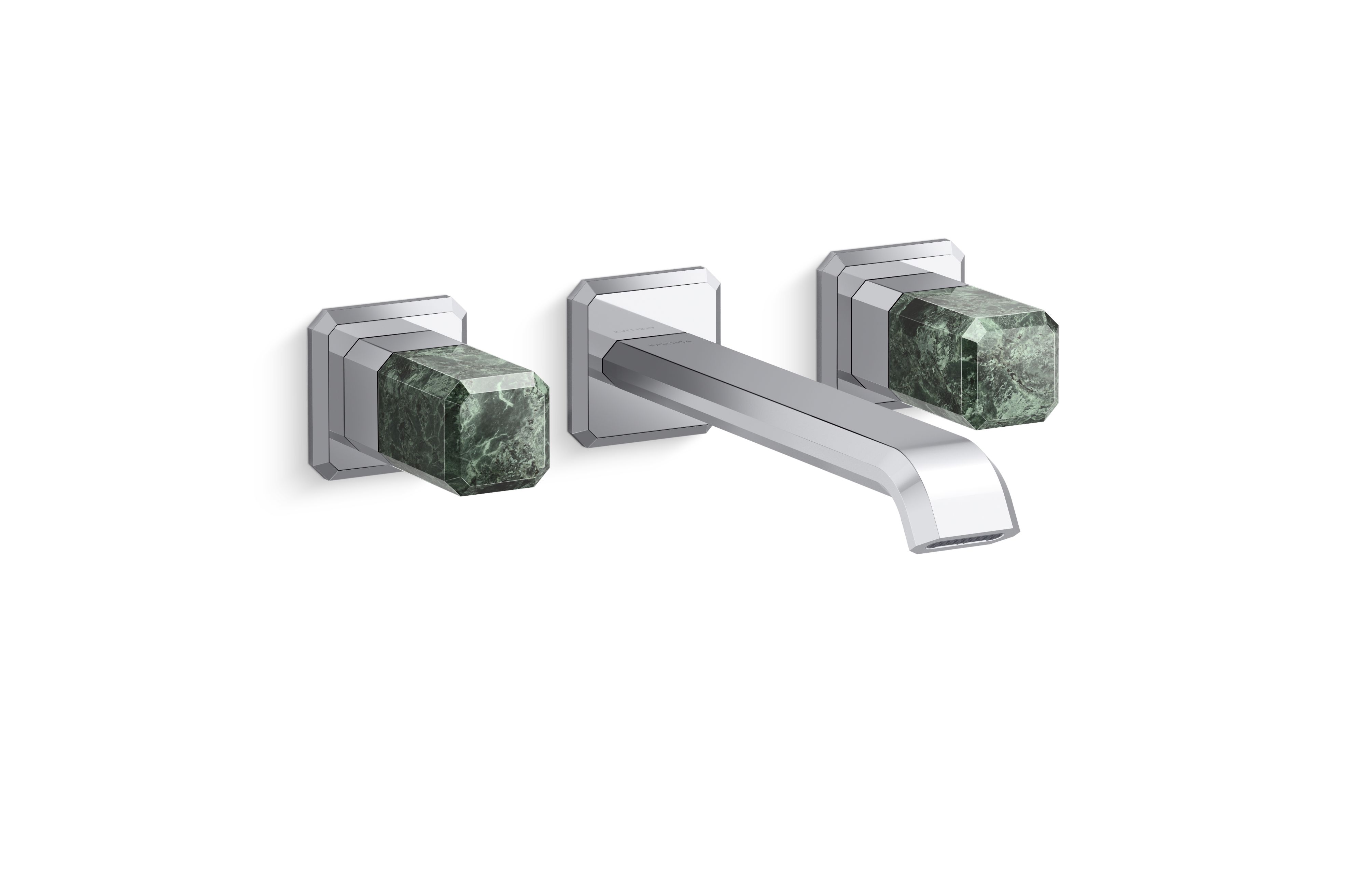 Bezel™ — Wall Mount Widespread Sink Faucet, Elongated Spout, Guatemala Stone Handles