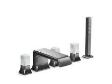 Bezel™ Deckmount Bath Faucet with Handshower and Diverter, White Carrara Handles
