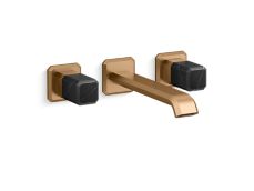 Bezel™ Wall Mount Widespread Sink Faucet, Elongated Spout, Nero Marquina Handles