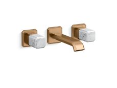 Bezel™ Wall Mount Widespread Sink Faucet, White Carrara Handles