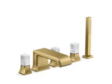 Bezel™ Deckmount Bath Faucet with Handshower and Diverter, White Carrara Handles
