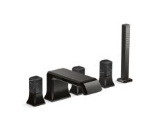 Bezel™ Deckmount Bath Faucet with Handshower and Diverter, Nero Marquina Handles
