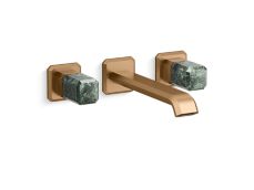 Bezel™ Wall Mount Widespread Sink Faucet, Elongated Spout, Guatemala Stone Handles