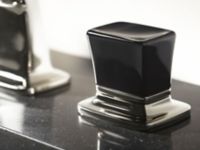Sink faucet, low spout, Black Crystal knob handles 5