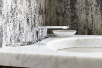 Sink faucet, low spout, clear Saint-Louis crystal knob handles 7