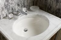 Sink faucet, low spout, clear Saint-Louis crystal knob handles 9