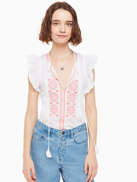 KATE SPADE MOSAIC EMBROIDERED TASSEL TOP,716454382561