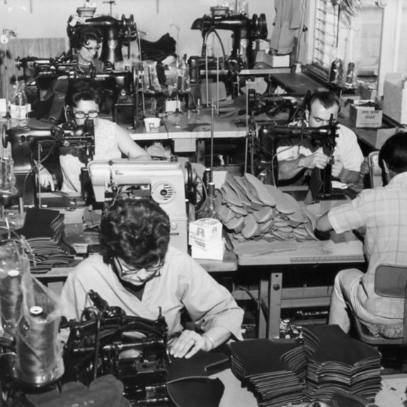 Women sewing in the Danner Factory.