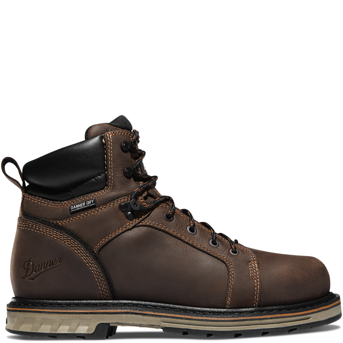 Danner Mens 6'' Steel Yard Waterproof Steel Toe Work Boot- Brown Full-Grain  Leather