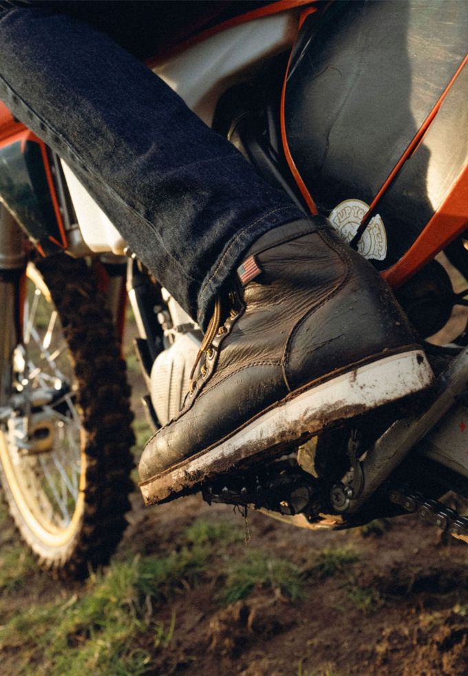 closeup of a boot on a motorcycle