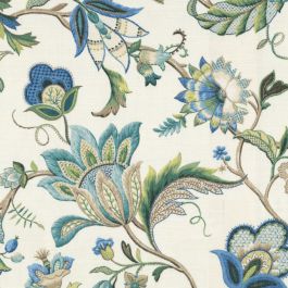 Jacobean Blue Floral Fabric Fleur De Leaf True Blue Loom Decor