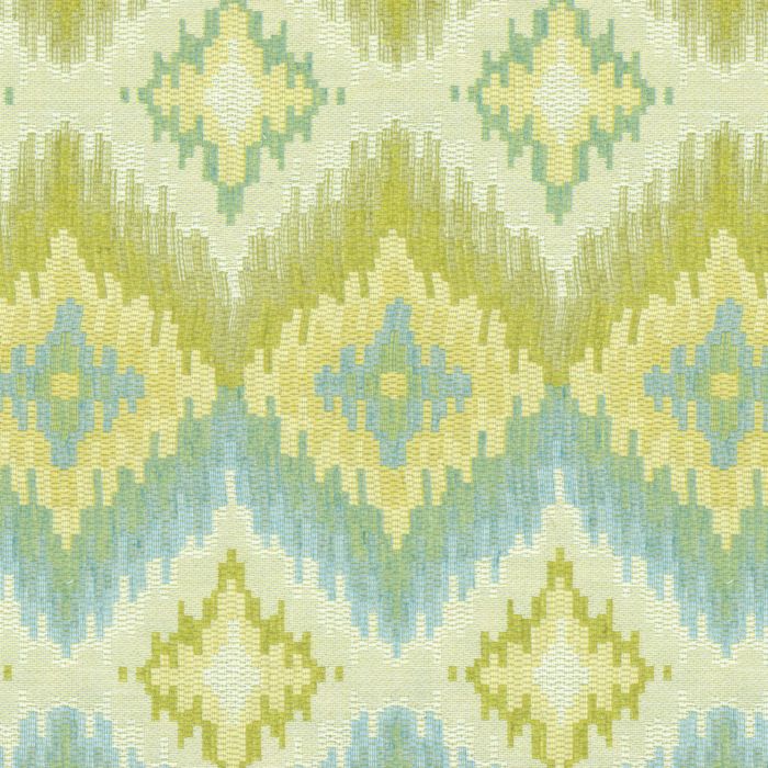 Aqua Green Flame Stitch Fabric Azteca Daiquiri Loom Decor