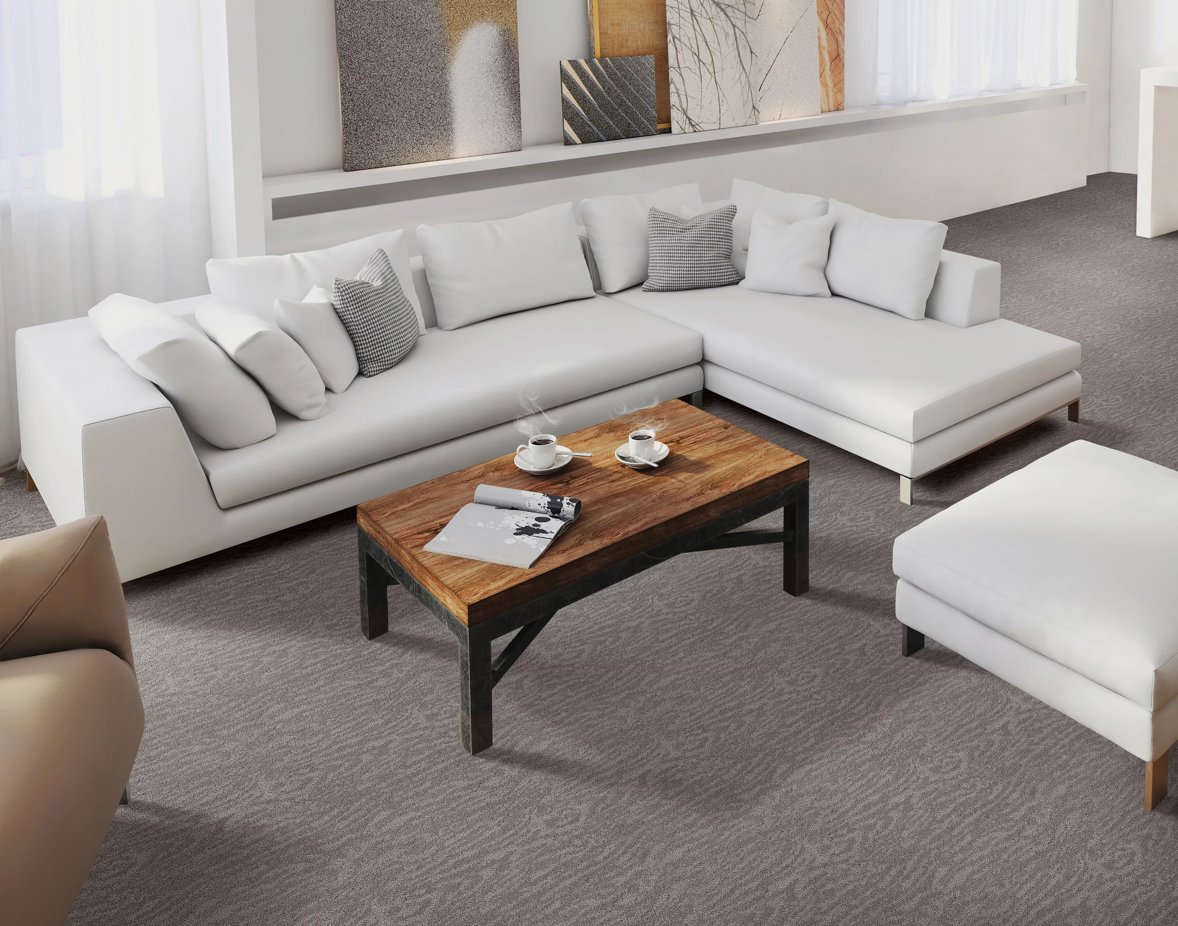 living room with smartstrand carpet and sectional