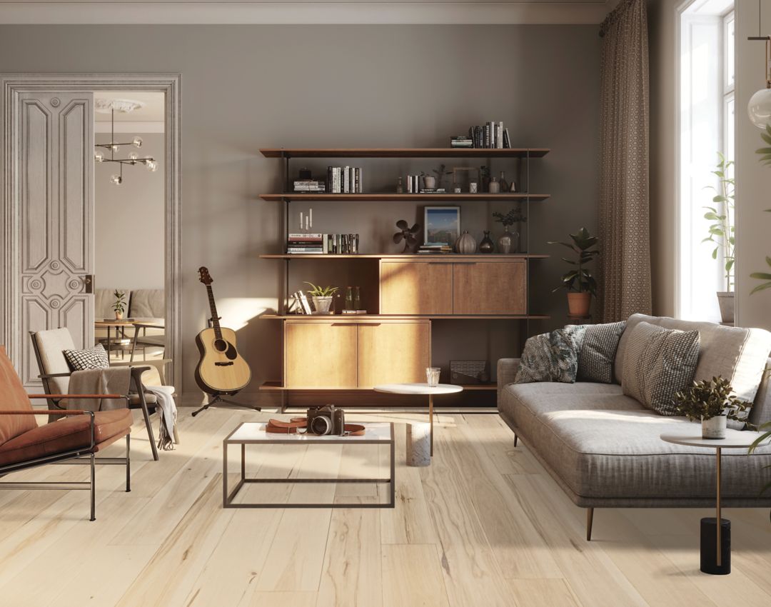 living room with light brown hardwood floors