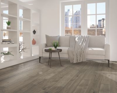 warm grey LVP floors in modern living room