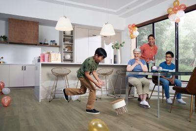 resilient, family-friendly floors in living room