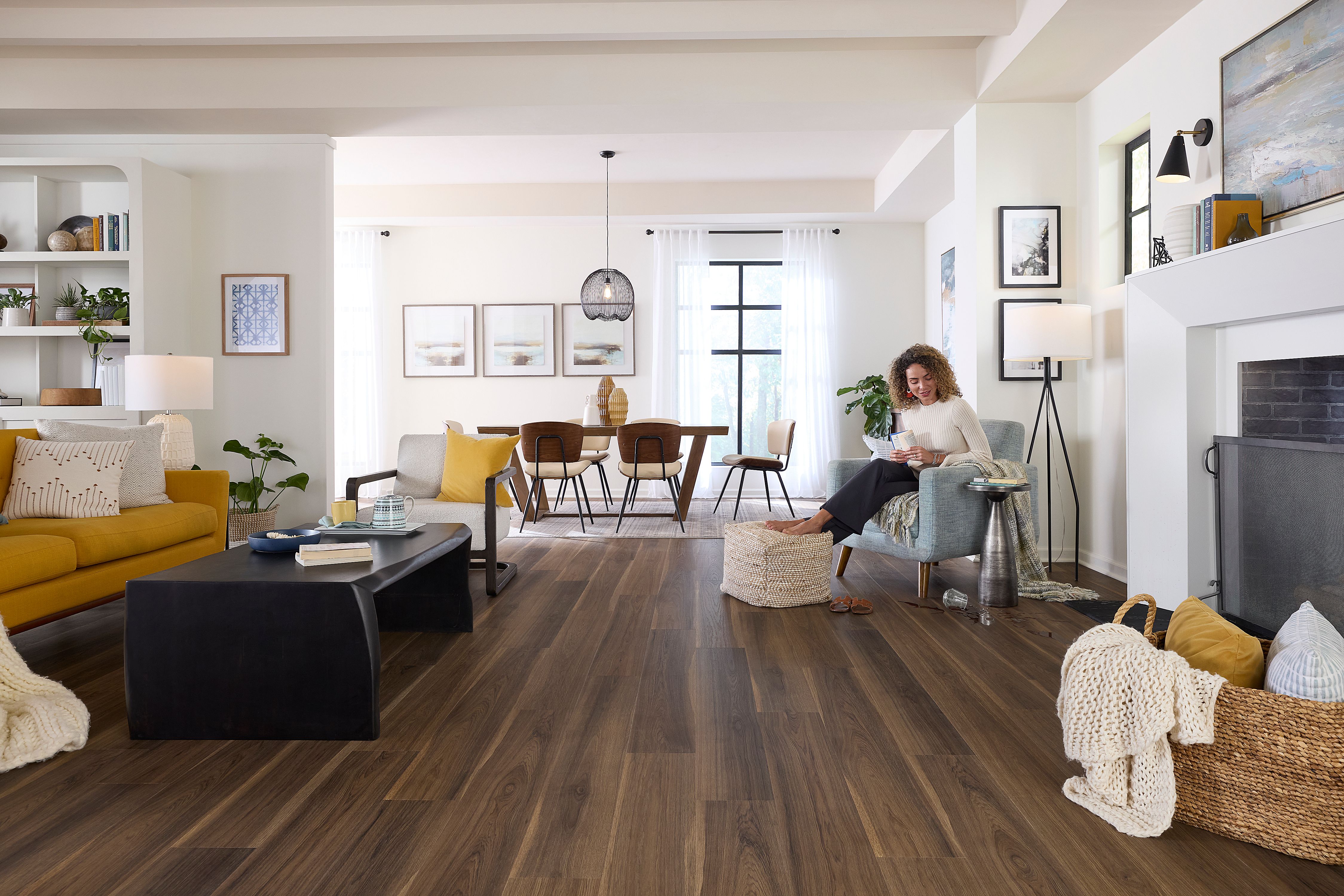 Light gray laminate floors in modern living room