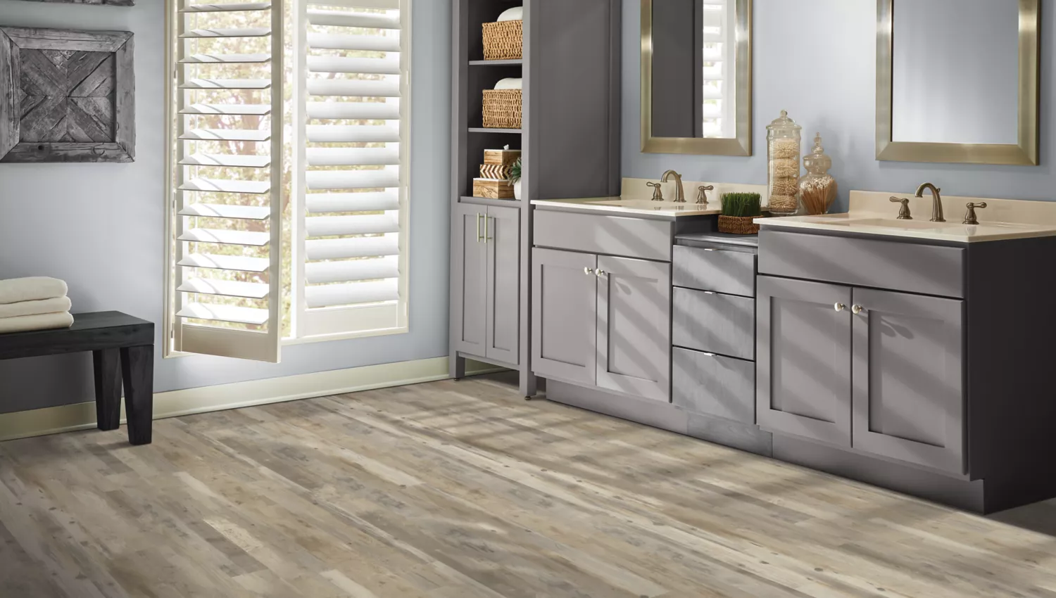 kitchen stools on a brown hardwood floor