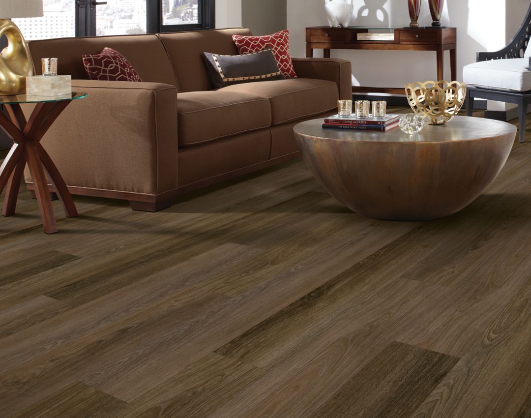 living room with dark brown hardwood floors