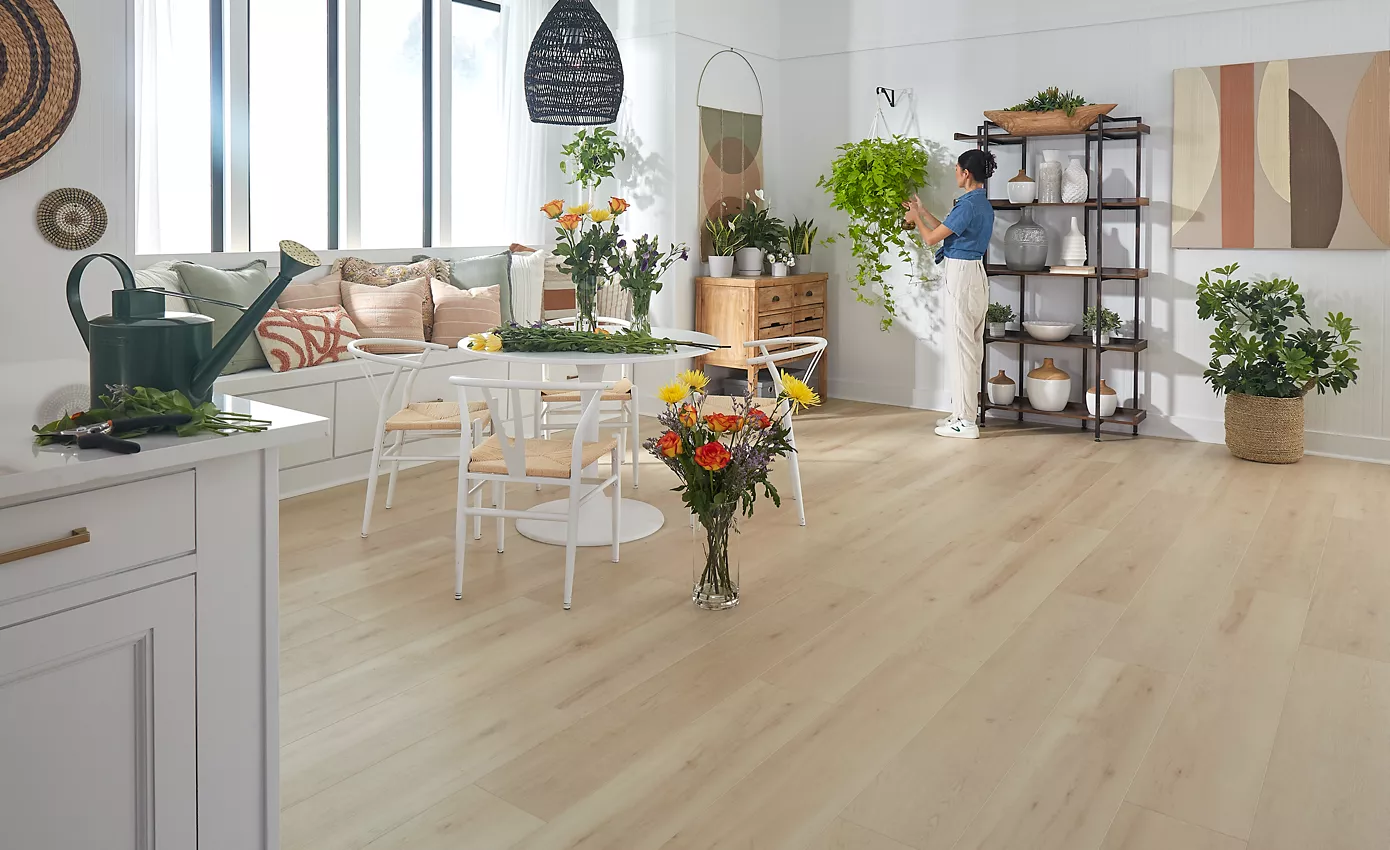 living room with brown hardwood floors