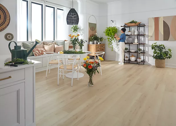 kitchen with white stools