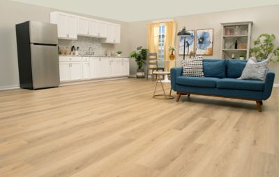 studio apartment with light colored hardwoods