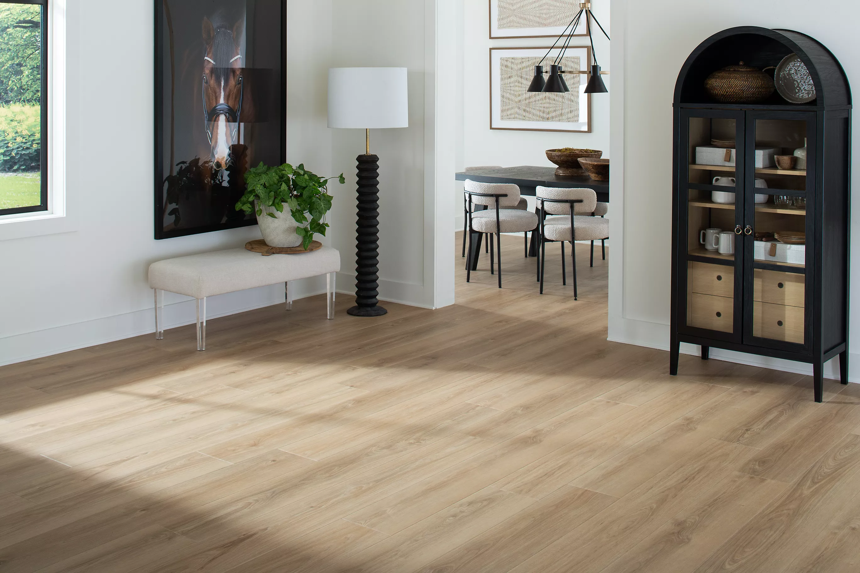 living room with brown hardwood floors