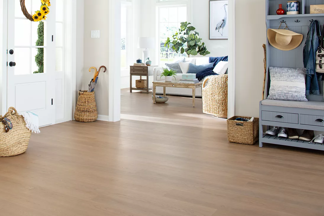 bathroom with grey hardwood floors