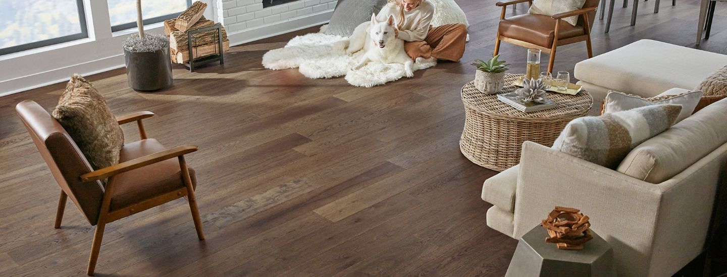 sitting pit with brown hardwood floors